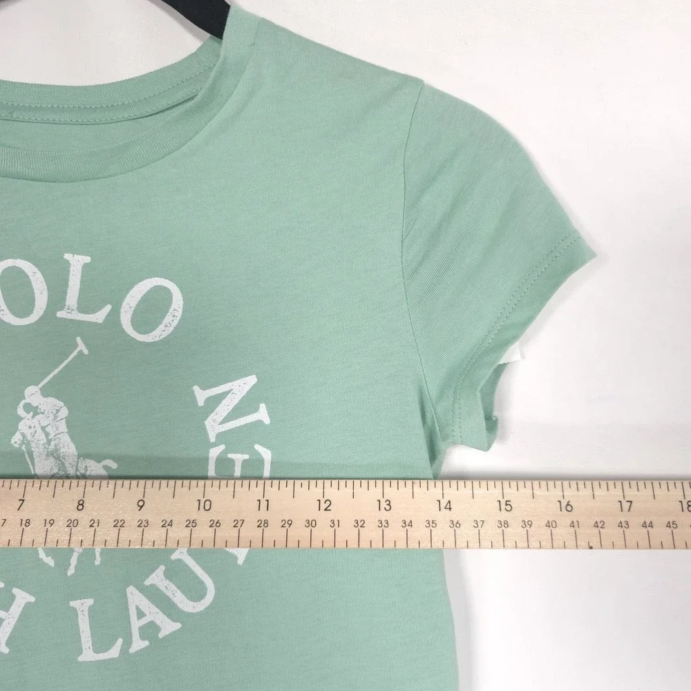 POLO RALPH LAUREN Kids Girls New T-Shirt MEDIUM 8-10 Green Logo Graphic Cotton